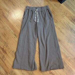 Sundry Wide Leg Raw Hem Drawstring Pants Sz S Tan